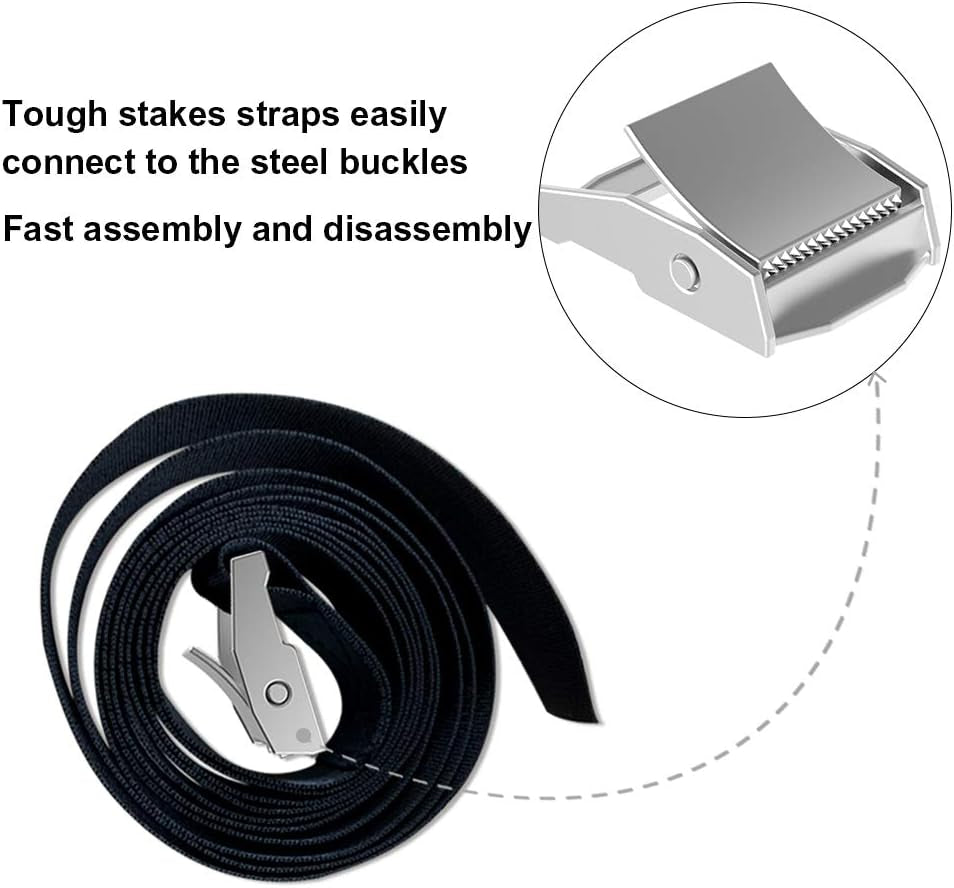 USA Trampoline Stakes Heavy Duty Trampoline Parts Corkscrew Shape Steel Stakes Anchor Kit with T Hook for Trampolines -Set of 4 Bonus 4 Strong Belt,Black